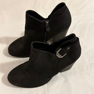 Black Faux Leather Heeled Boots.